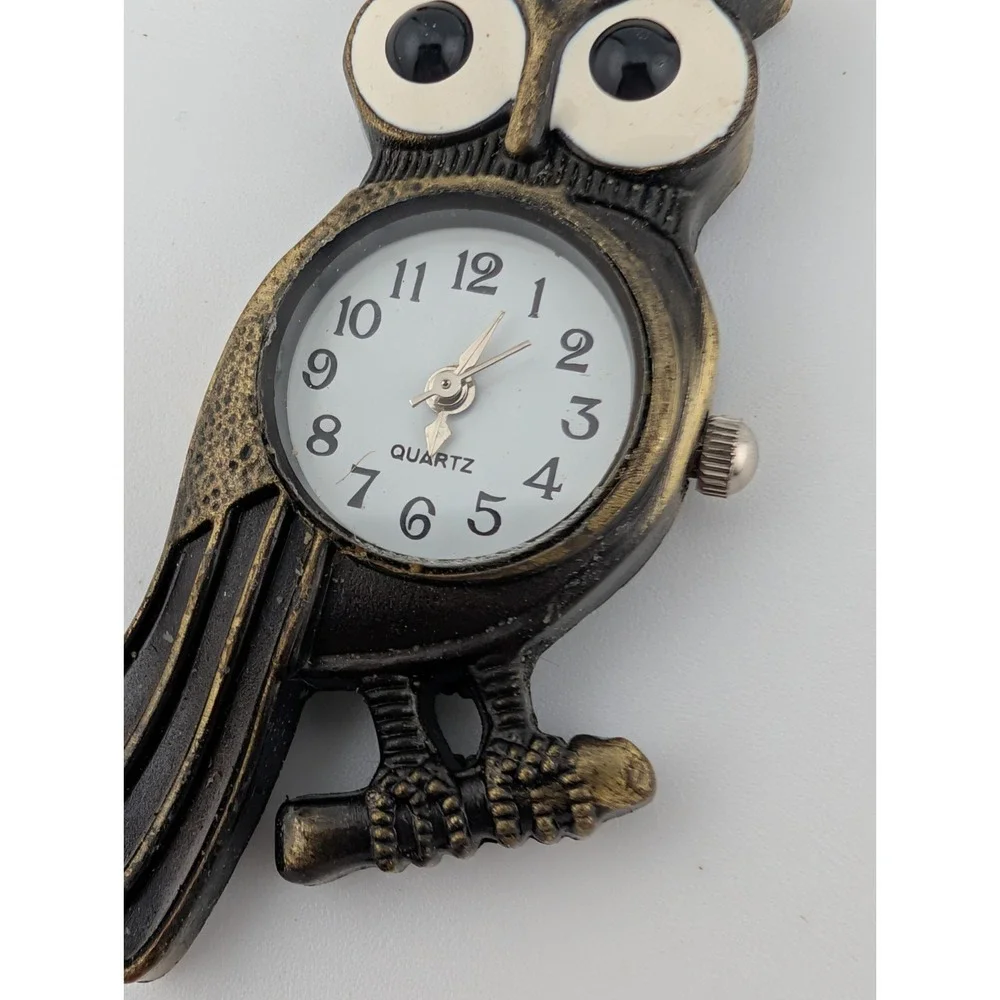 Owl Pendant Watch Antique Bronze White‎ Dial, No Chain- New Battery